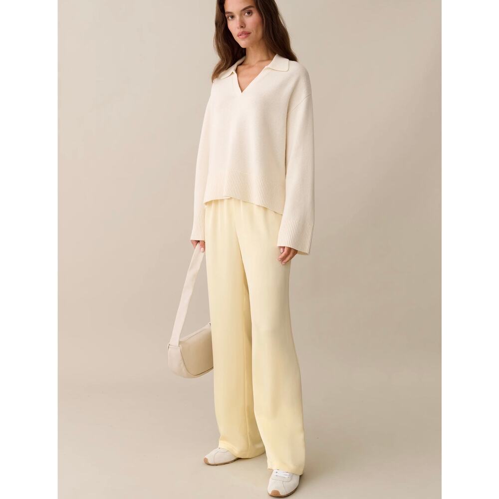 New $122 Caara Ivanna butter yellow satin pants sz M - Picture 2 of 7